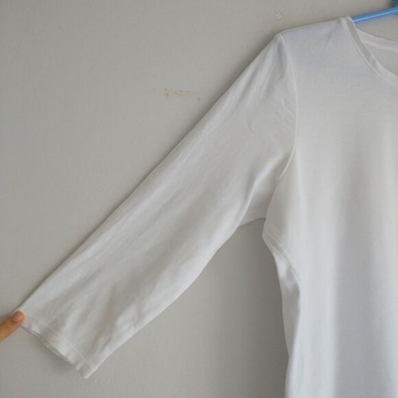 J Jill Pima 3/4 Sleeve Side-Inset Tee Womens L White Pima Cotton Crewneck New* - Picture 2 of 6